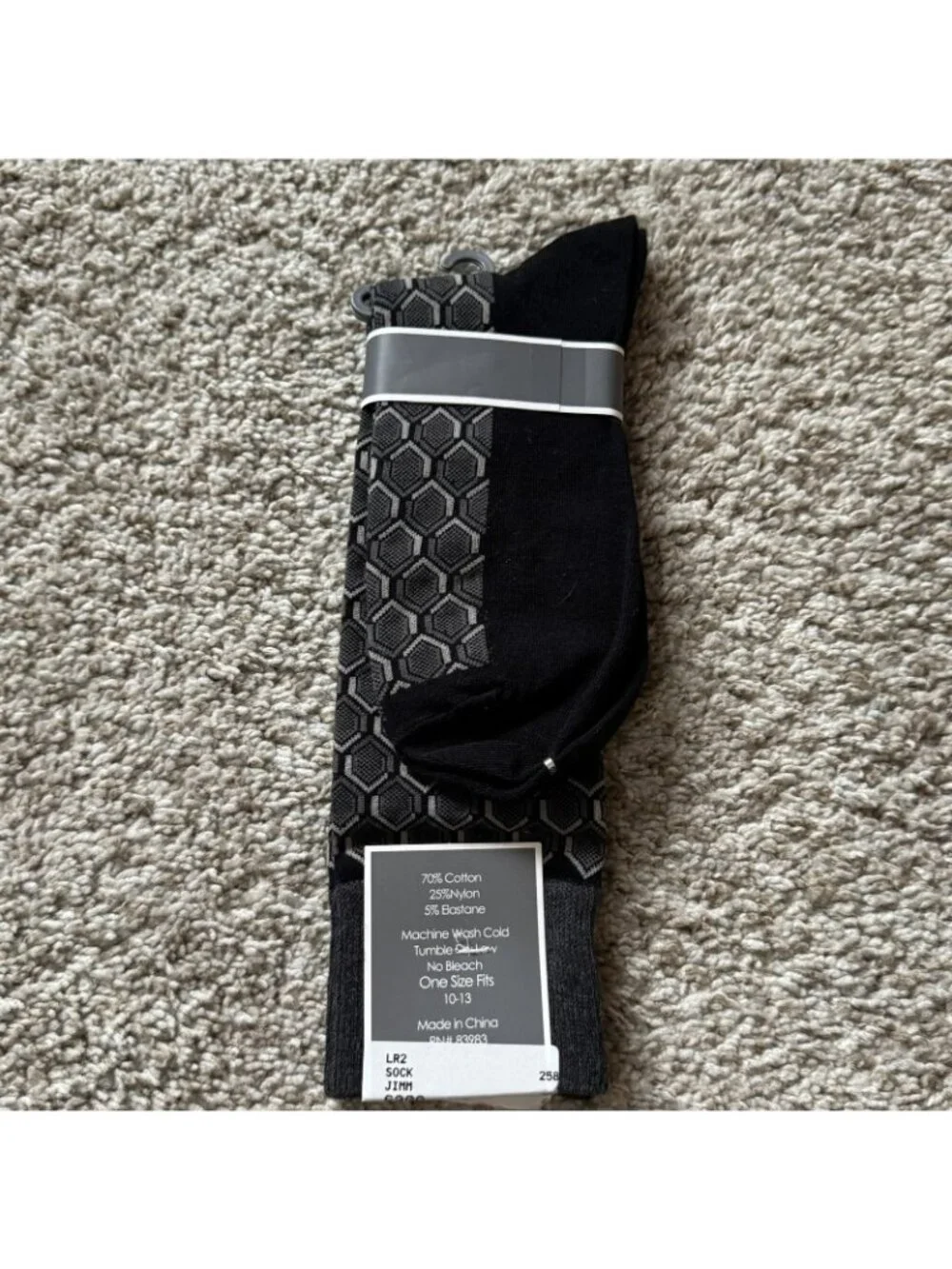 Stacy Adams Dress Socks Men's Size 10-13 Black Gray Hexagon Geometric NWT